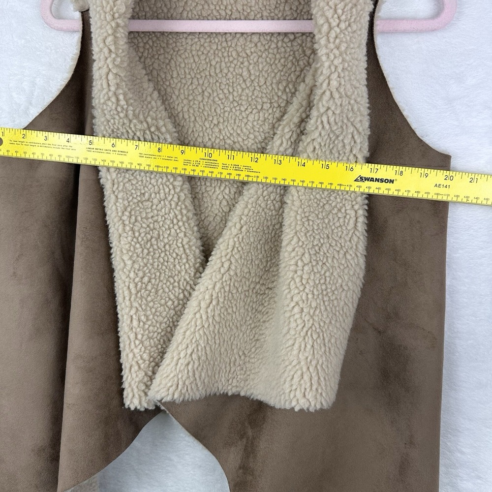 Elan Womens Vest Vegan Suede Sherpa One Size‎ S M L Tan Ivory - Picture 10 of 16